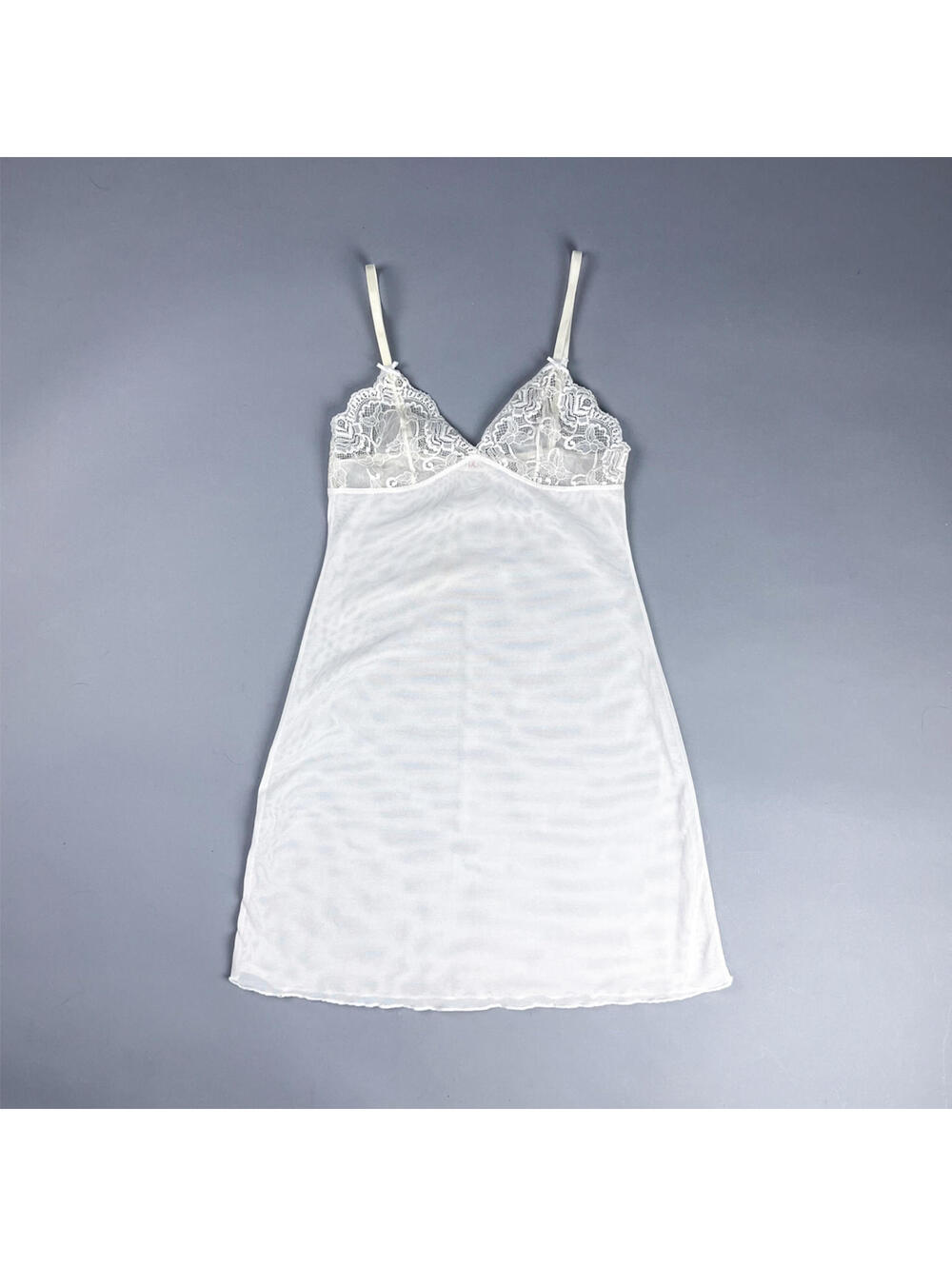 Vintage White Mesh and Lace Trim Sheer Dress Slip, Lingerie